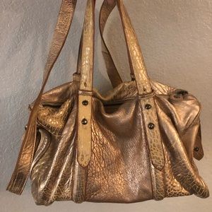Rose Gold Silver Metallic Satchel Crossbody Bag